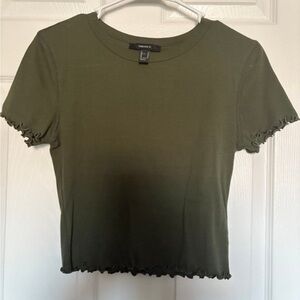Forever 21 Olive Green Ruffle Trim Blouse